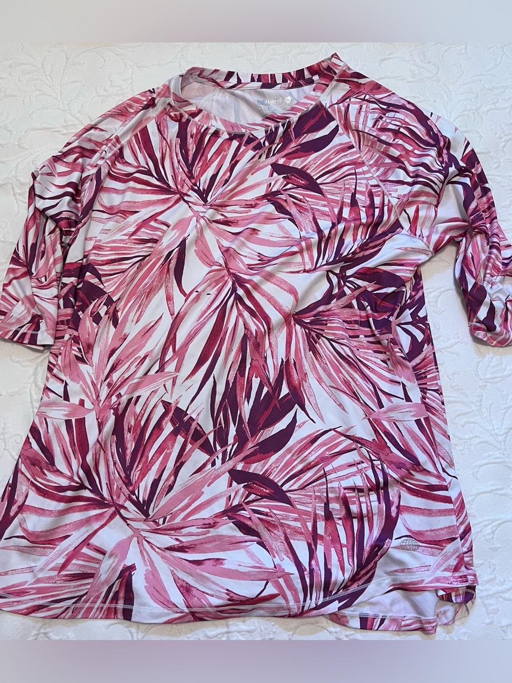 Reel Legends Reel Tech Short Sleeve Fishing Shirt/Rash Guard Pink Palm size XL